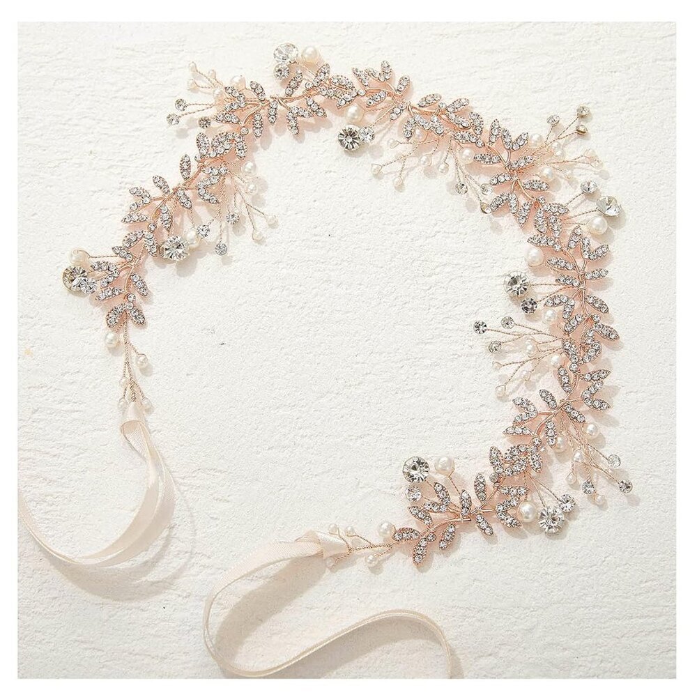 Crystal Bridal Headpiece Rose Gold Wedding Hair Accessories for Women
